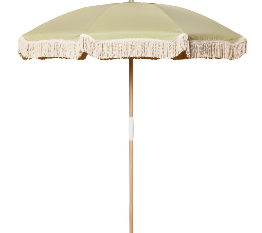 Parasol guacamole franjes met voet wit
