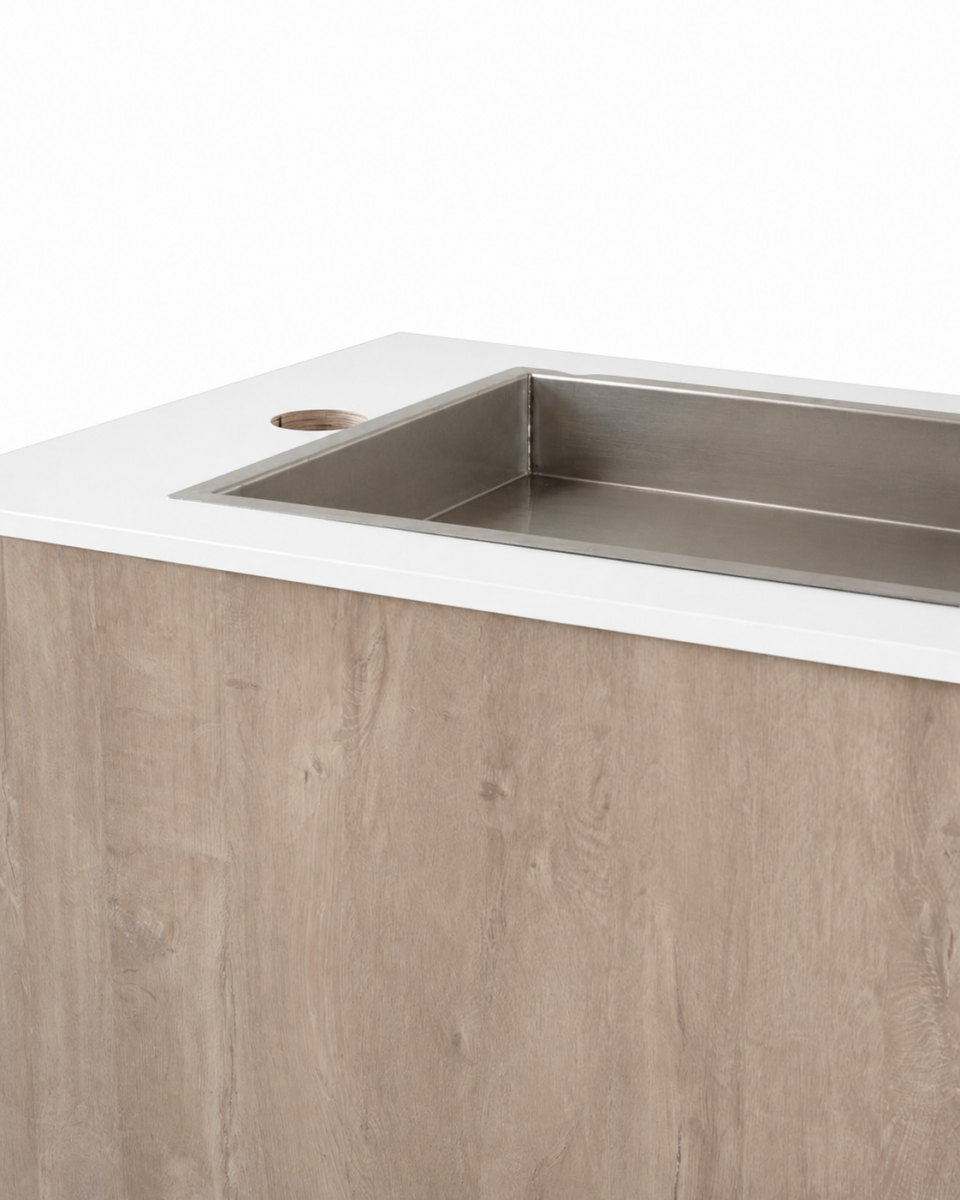 Buffet wit bruin met inox ijsbak detail