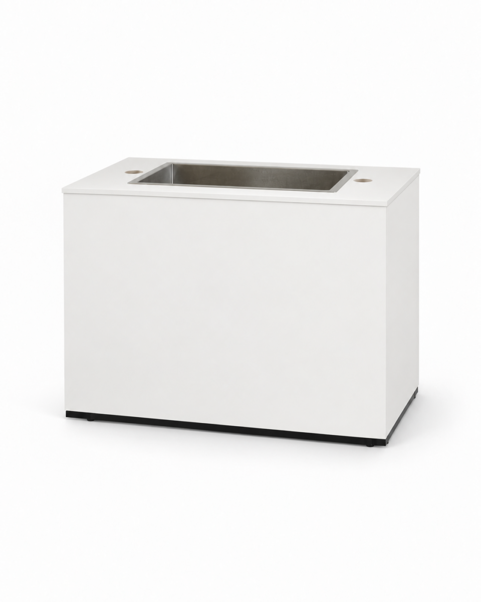 Buffet wit met inox ijsbak zijaanzicht