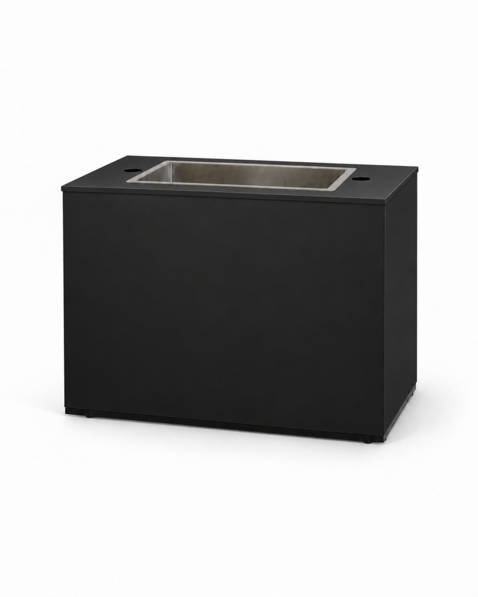 Buffet zwart met inox ijsbak zijaanzicht
