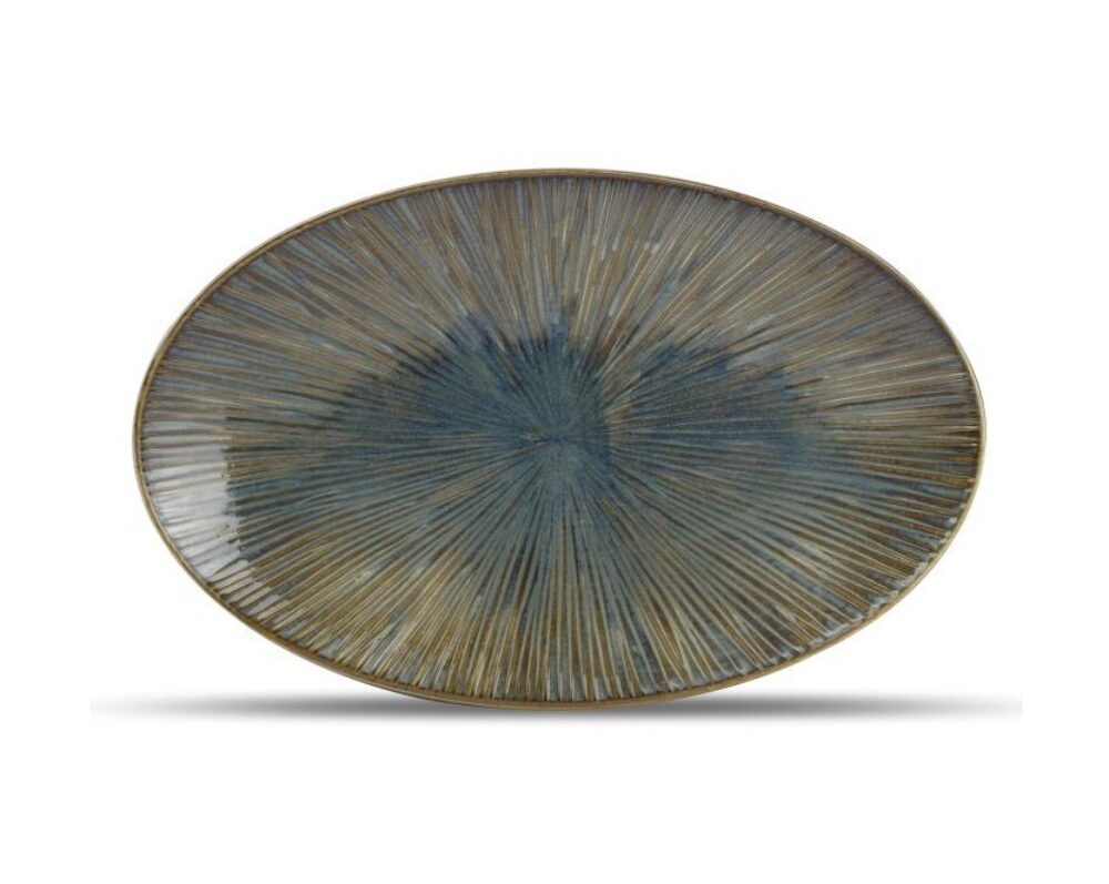 Serveerschaal halo goud blauw ovaal 2