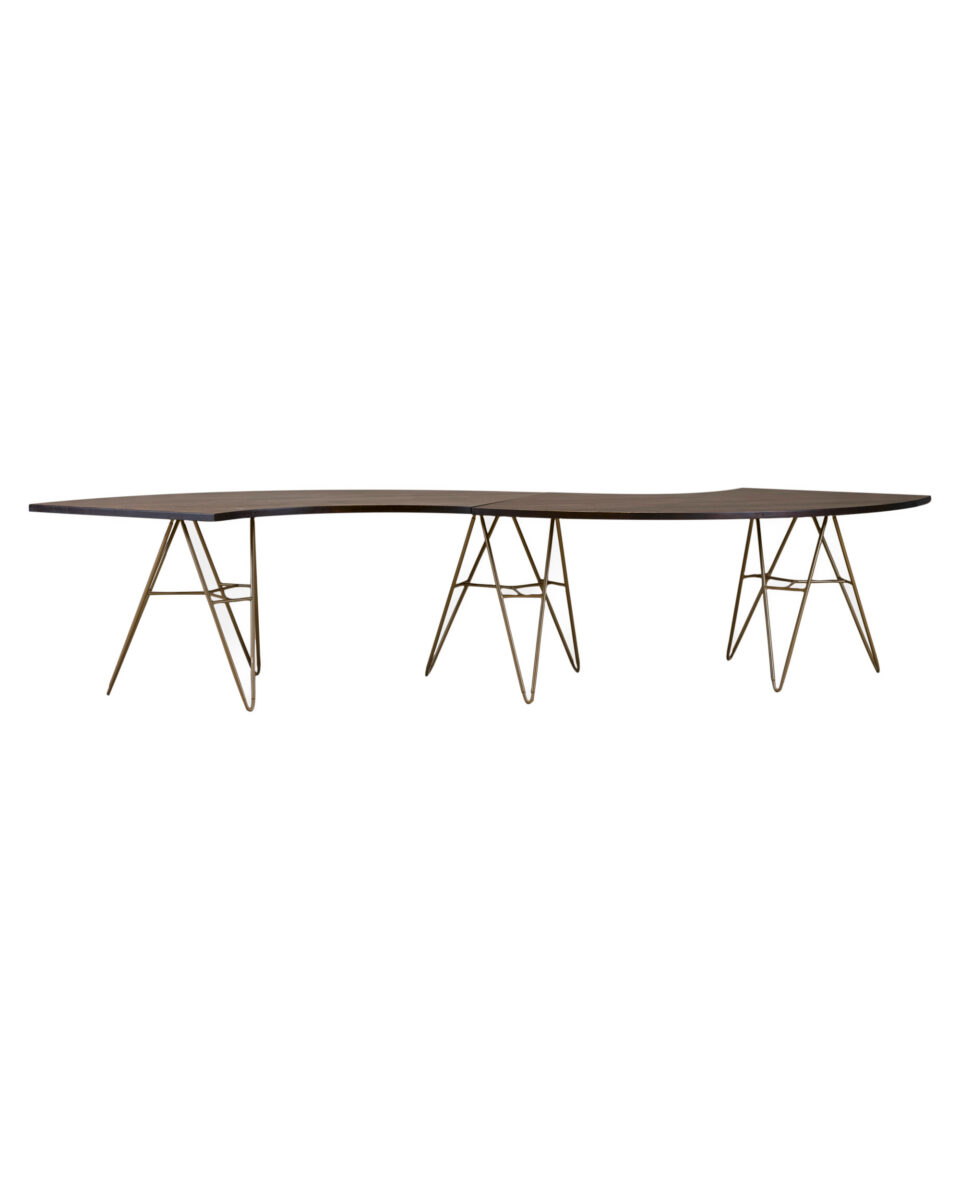 Slangentafel laag walnoot poot goud L440 x B85