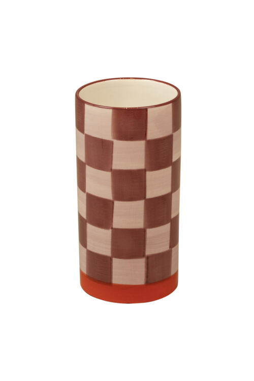 Vaas Gestreept Carreau Roze/Rood Groot Diam. 10Cm X H20Cm